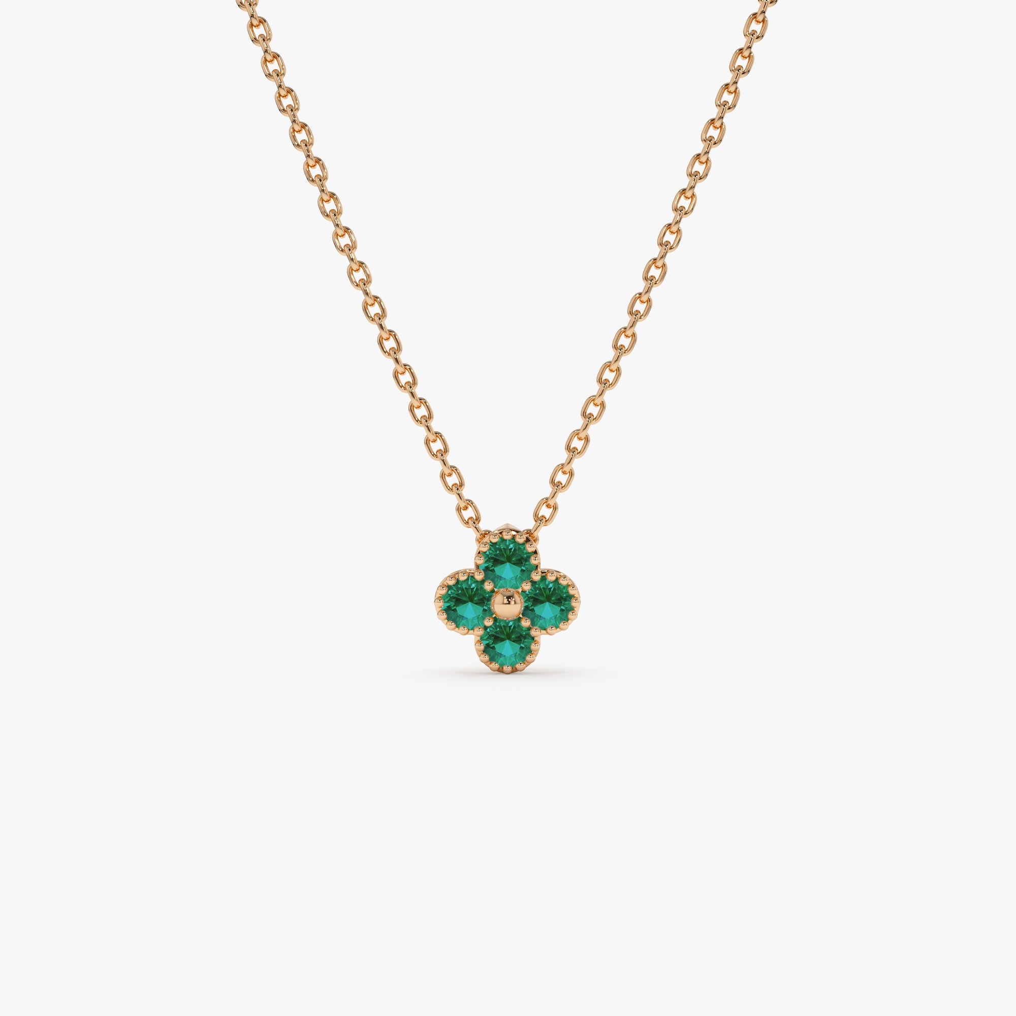 OBFJ1029 - 14k Emerald Clover Beaded Necklace 6