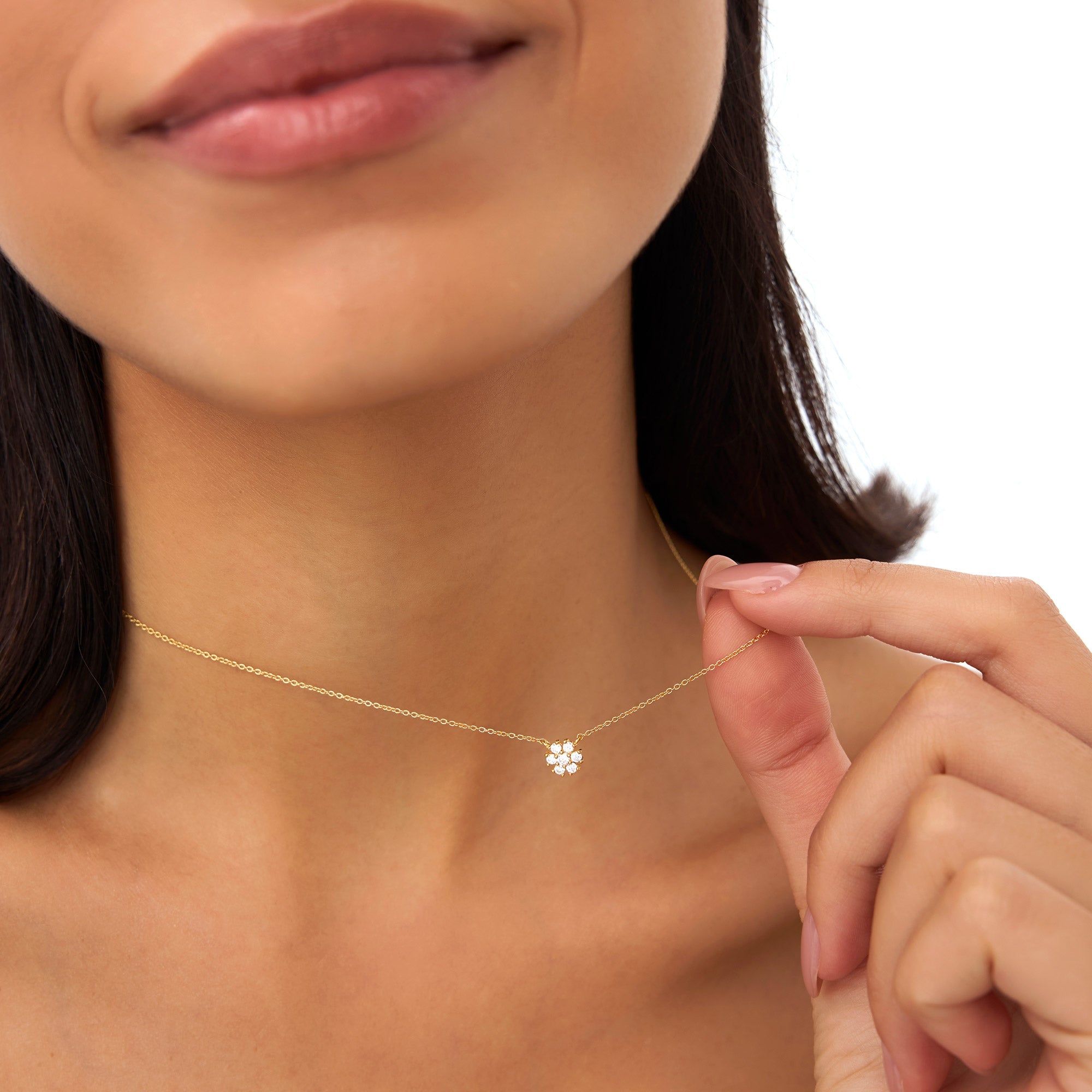 OBFJ1011 - 14k Cluster Flower Diamond Necklace 3