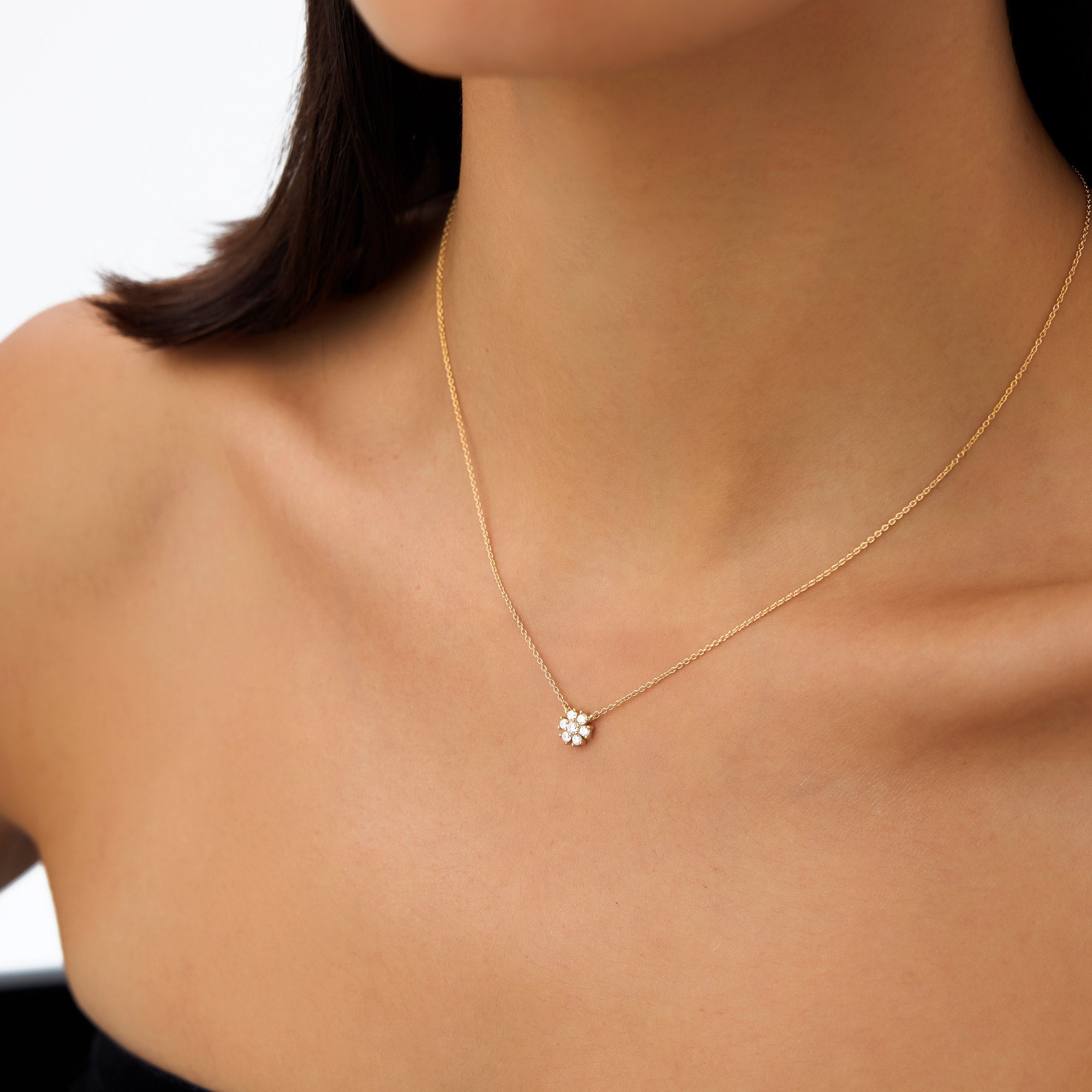 OBFJ1011 - 14k Cluster Flower Diamond Necklace 4