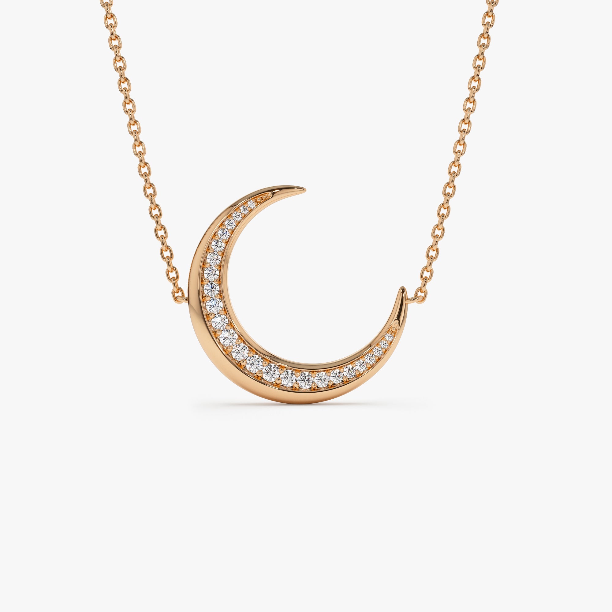 OBFJ1003 - 14k Large Diamond Crescent Moon Necklace 5