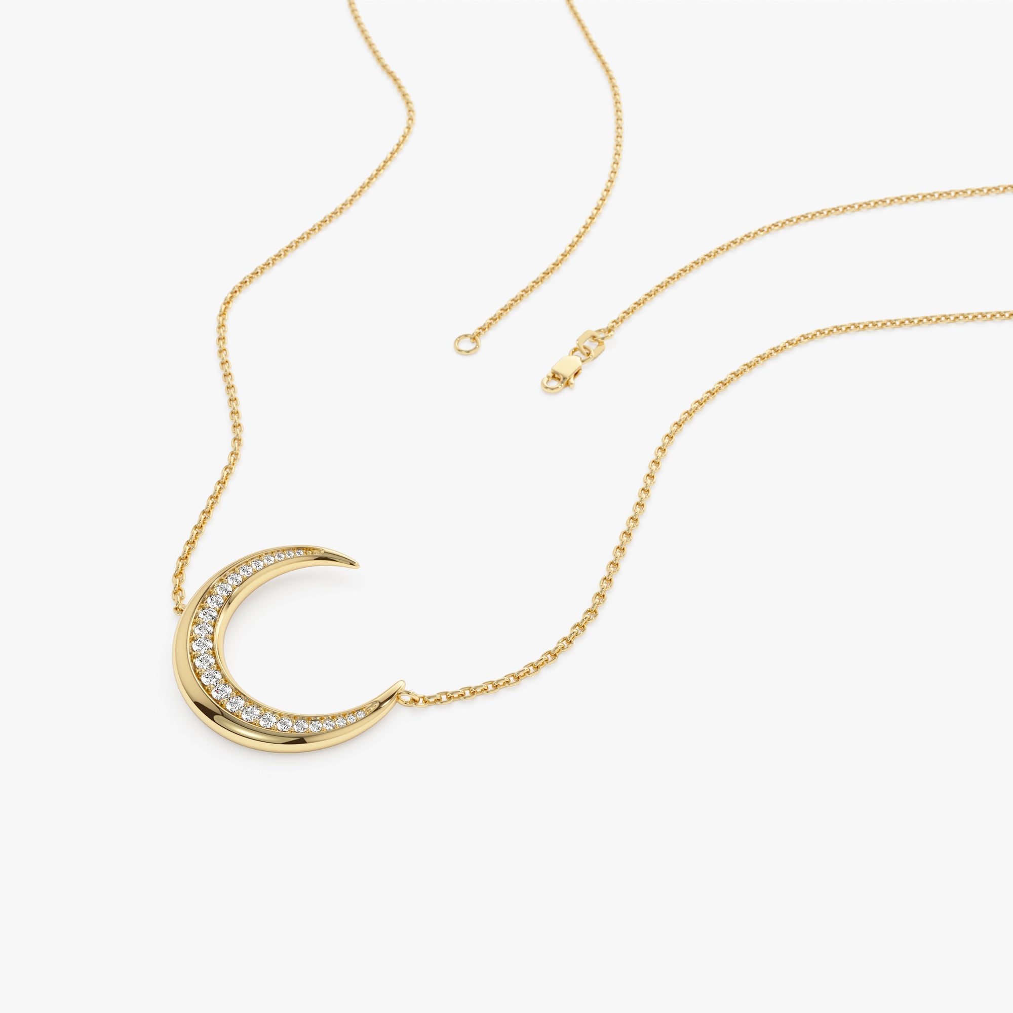 OBFJ1003 - 14k Large Diamond Crescent Moon Necklace 7