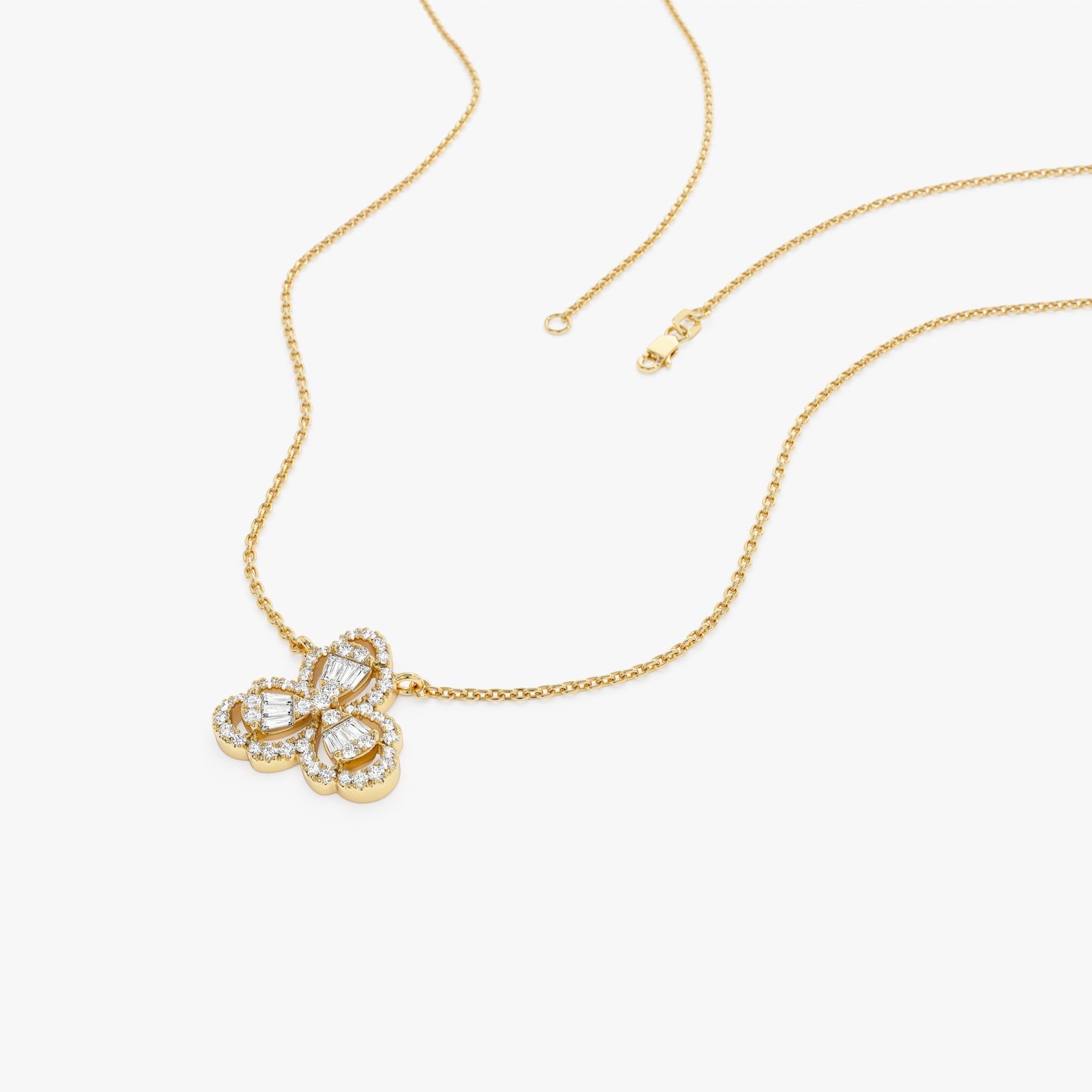 OBFJ0904 - 14K Gold Clover Baguette Diamond Necklace 8
