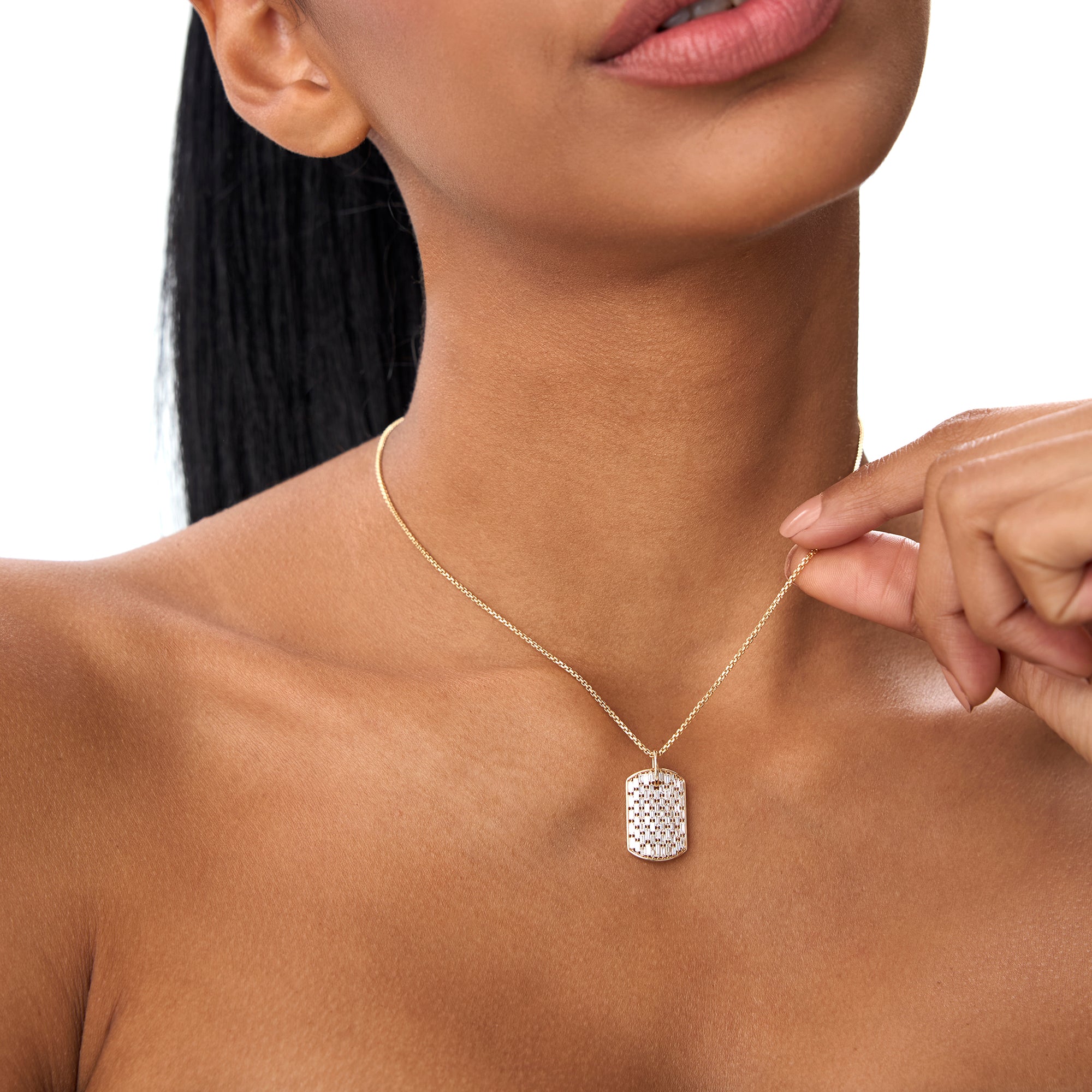 OBFJ0867 - 14K Baguette Diamond Dog Tag Pendant 3