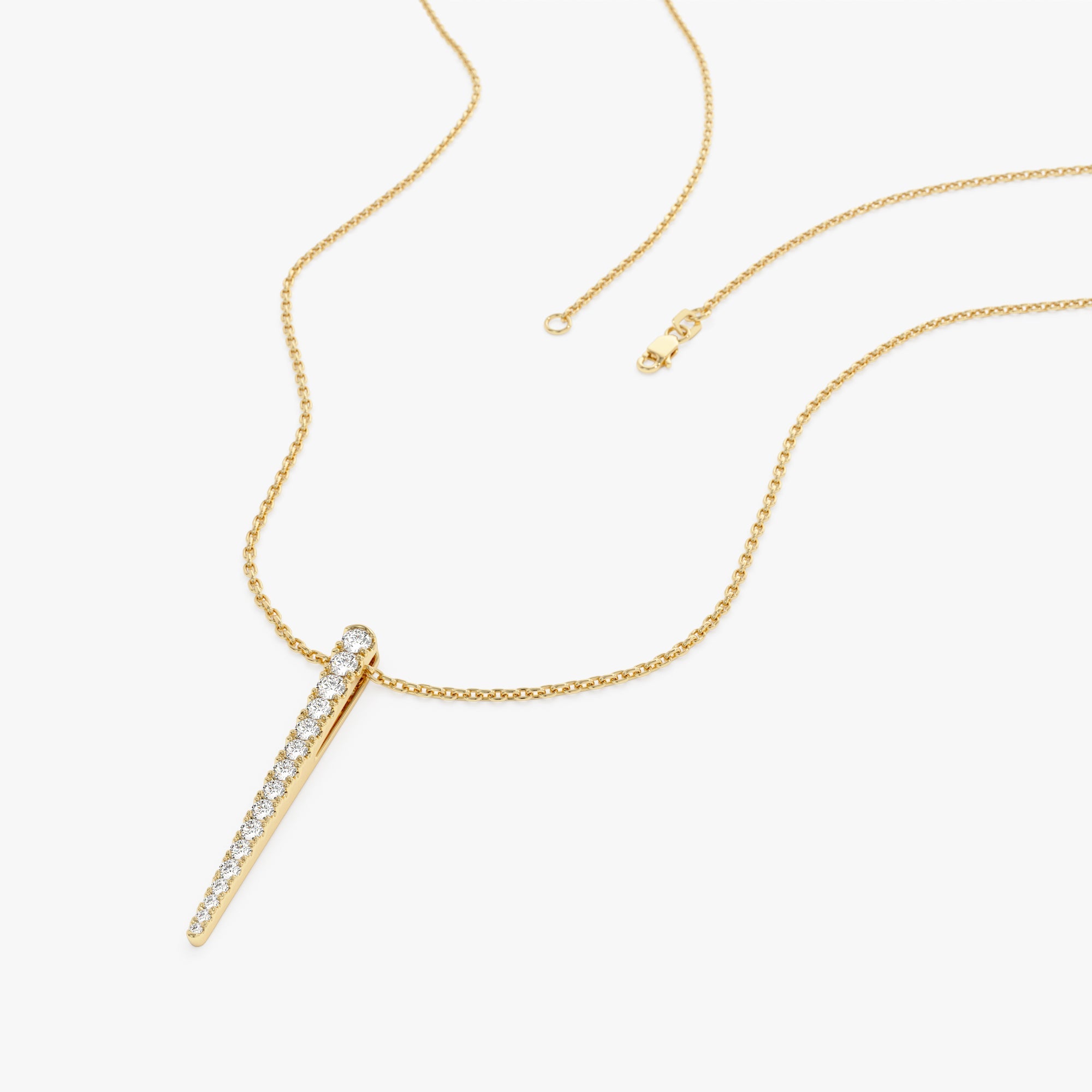 OBFJ0872 - 14K Tapered Diamond Bar Necklace 9