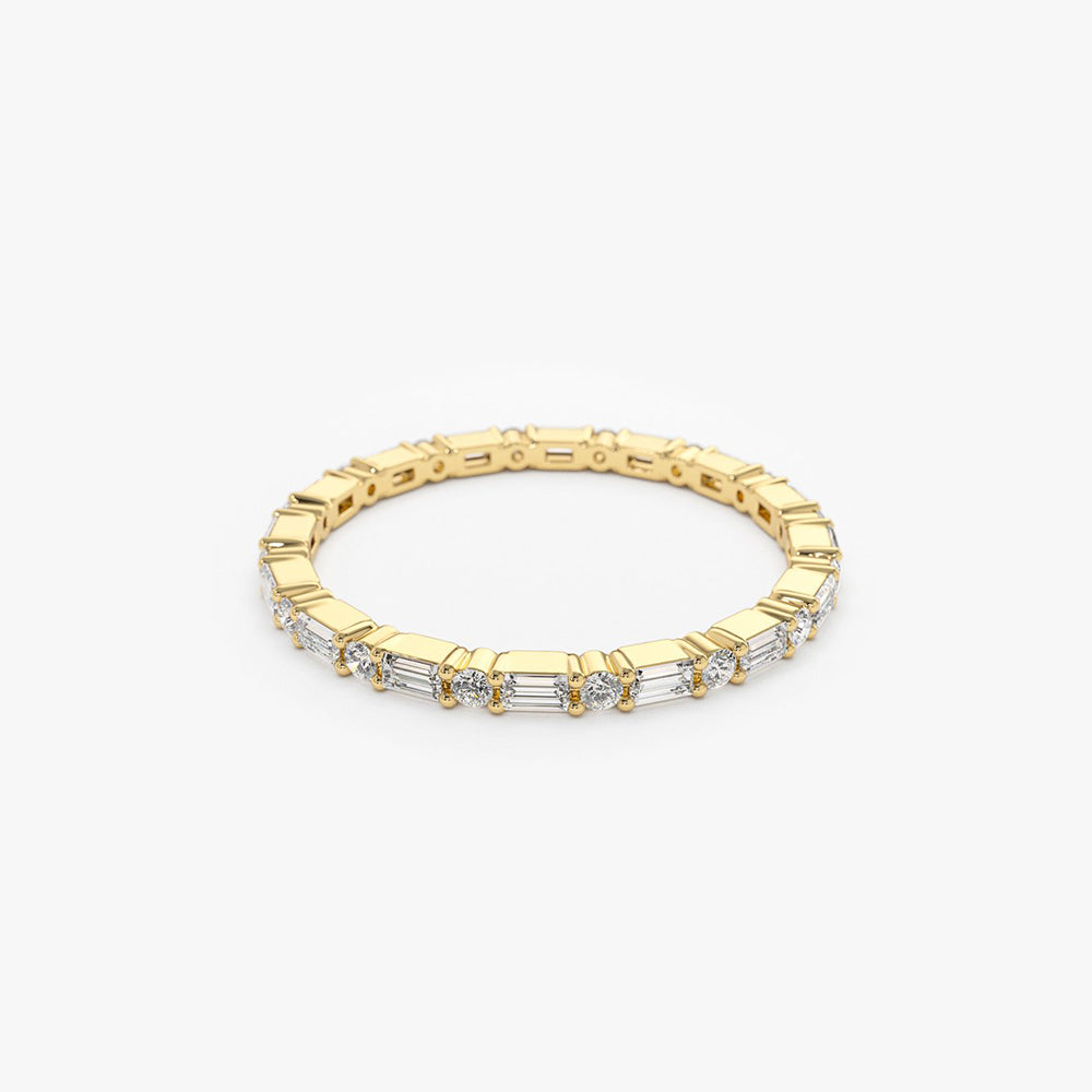 OBFJ1792 - 14k Alternating Baguette & Round Diamond Full Eternity Ring 6
