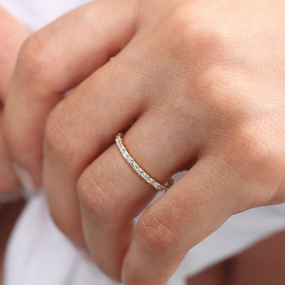 OBFJ1792 - 14k Alternating Baguette & Round Diamond Full Eternity Ring 2