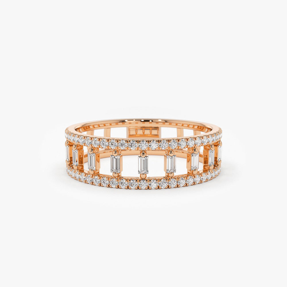 OBFJ1795 - 14k Double Row Micro Pave Diamond Ring with Baguette Diamond 7