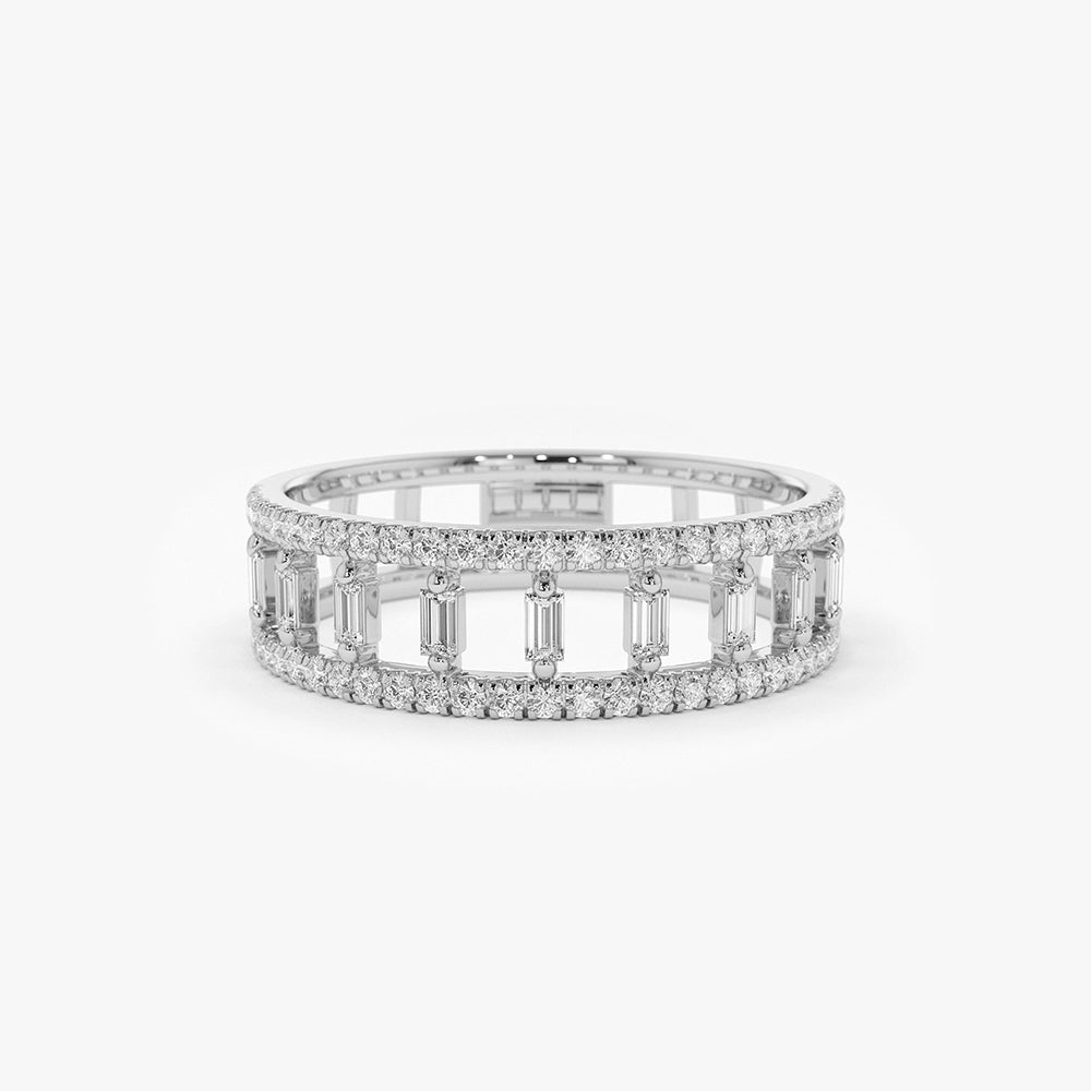 OBFJ1795 - 14k Double Row Micro Pave Diamond Ring with Baguette Diamond 8