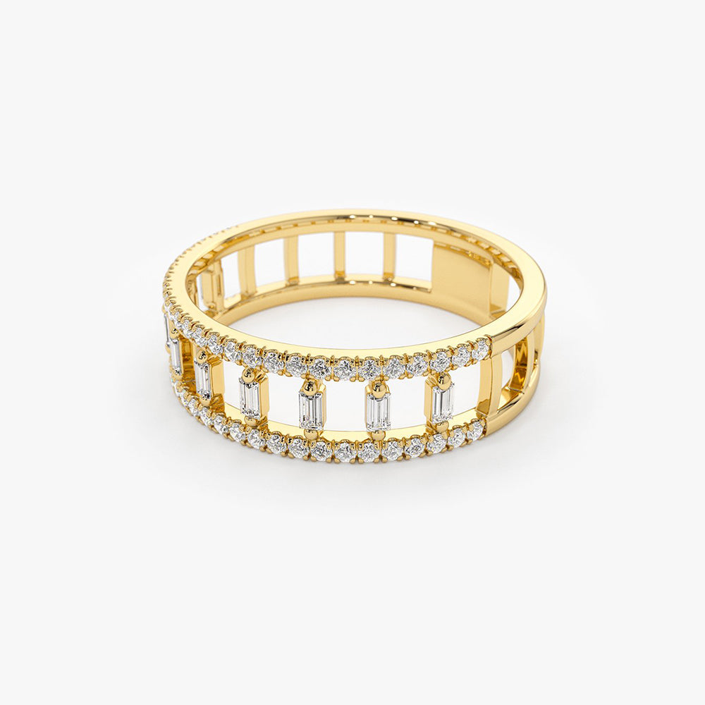 OBFJ1795 - 14k Double Row Micro Pave Diamond Ring with Baguette Diamond 9