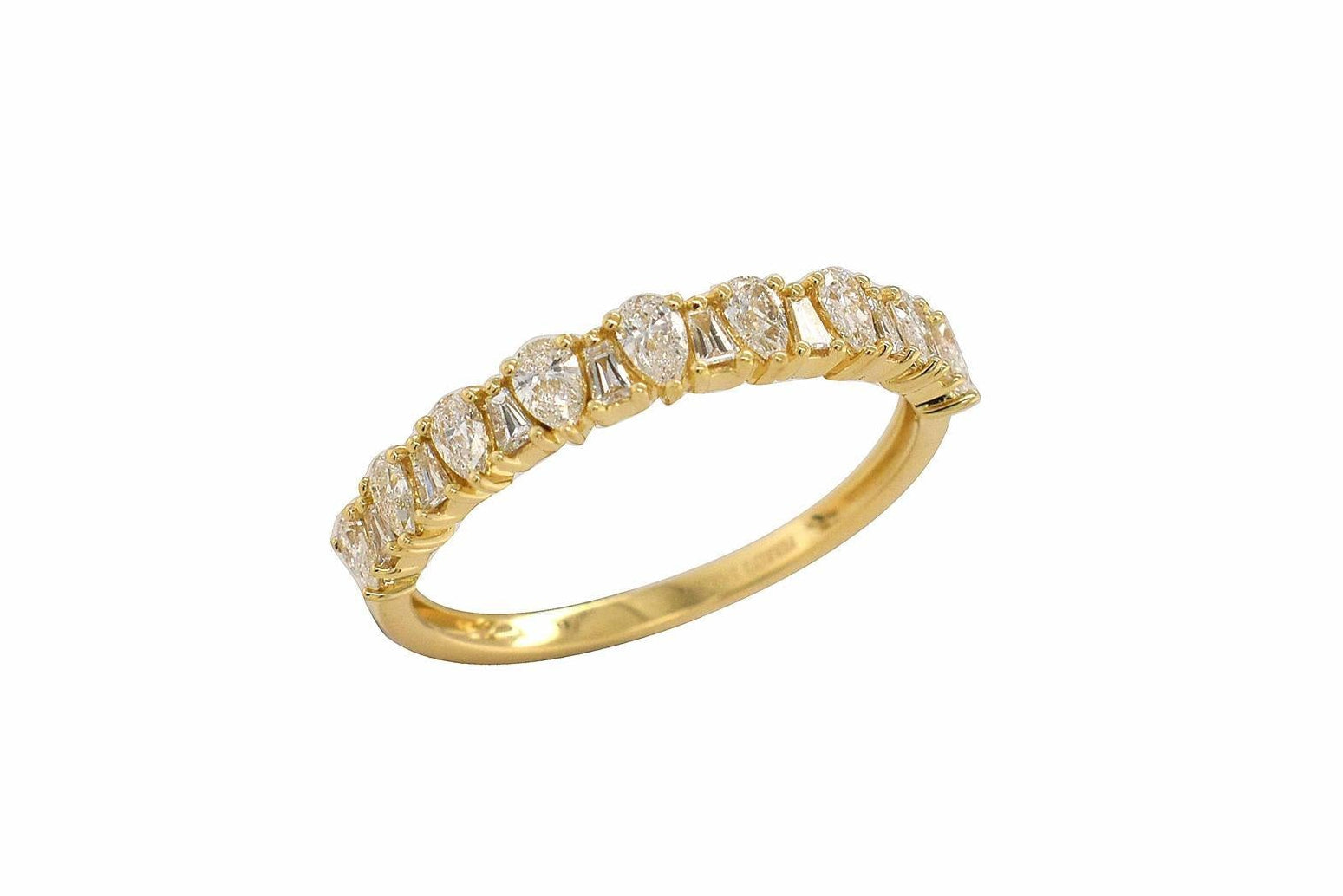 OBFJ0068 - 14K Gold Alternating Pear and Taper Baguette Diamonds Ring 1