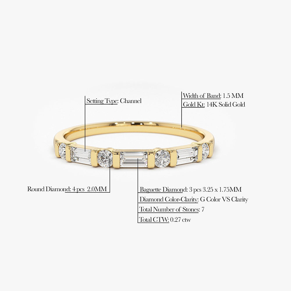 OBFJ1801 - 14K Alternating Baguette and Round Diamond Wedding Ring 9