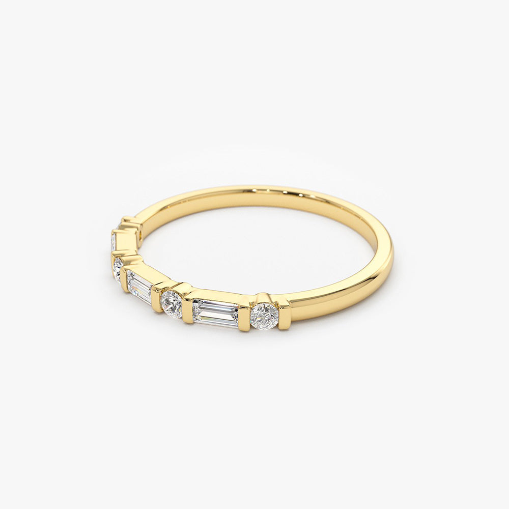 OBFJ1801 - 14K Alternating Baguette and Round Diamond Wedding Ring 8
