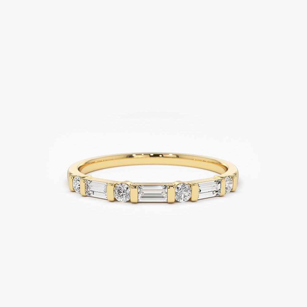 OBFJ1801 - 14K Alternating Baguette and Round Diamond Wedding Ring 1