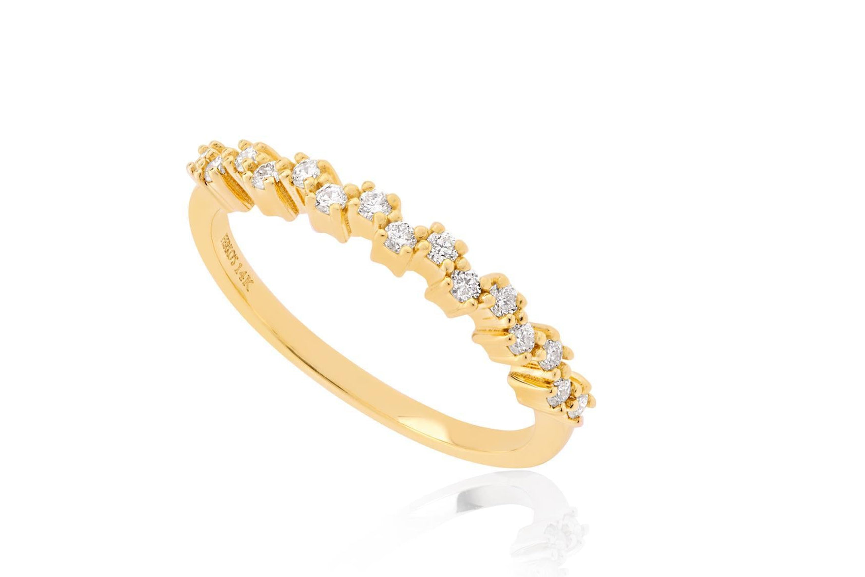 OBFJ0079 - 14K Gold Modern Zigzag Inspired Round Diamond Stacking Ring 1