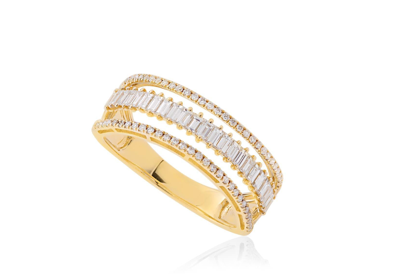 OBFJ0074 - 14K Gold Baguette & Round Diamond Coactail Ring 1