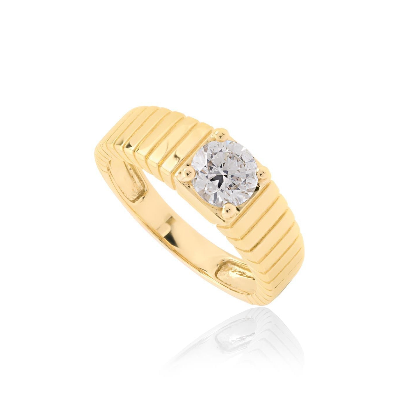 OBFJ0082 - 14K Gold 1.00ct Round Diamond Ribbed Ring 1