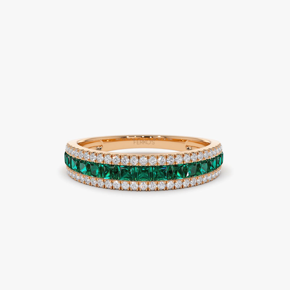 OBFJ2005 - 14k Half Eternity Square Emerald Anniversary Ring 7