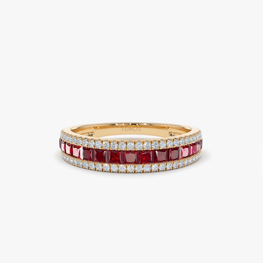 OBFJ2027 - 14k Half Eternity Square Ruby Anniversary Ring 7