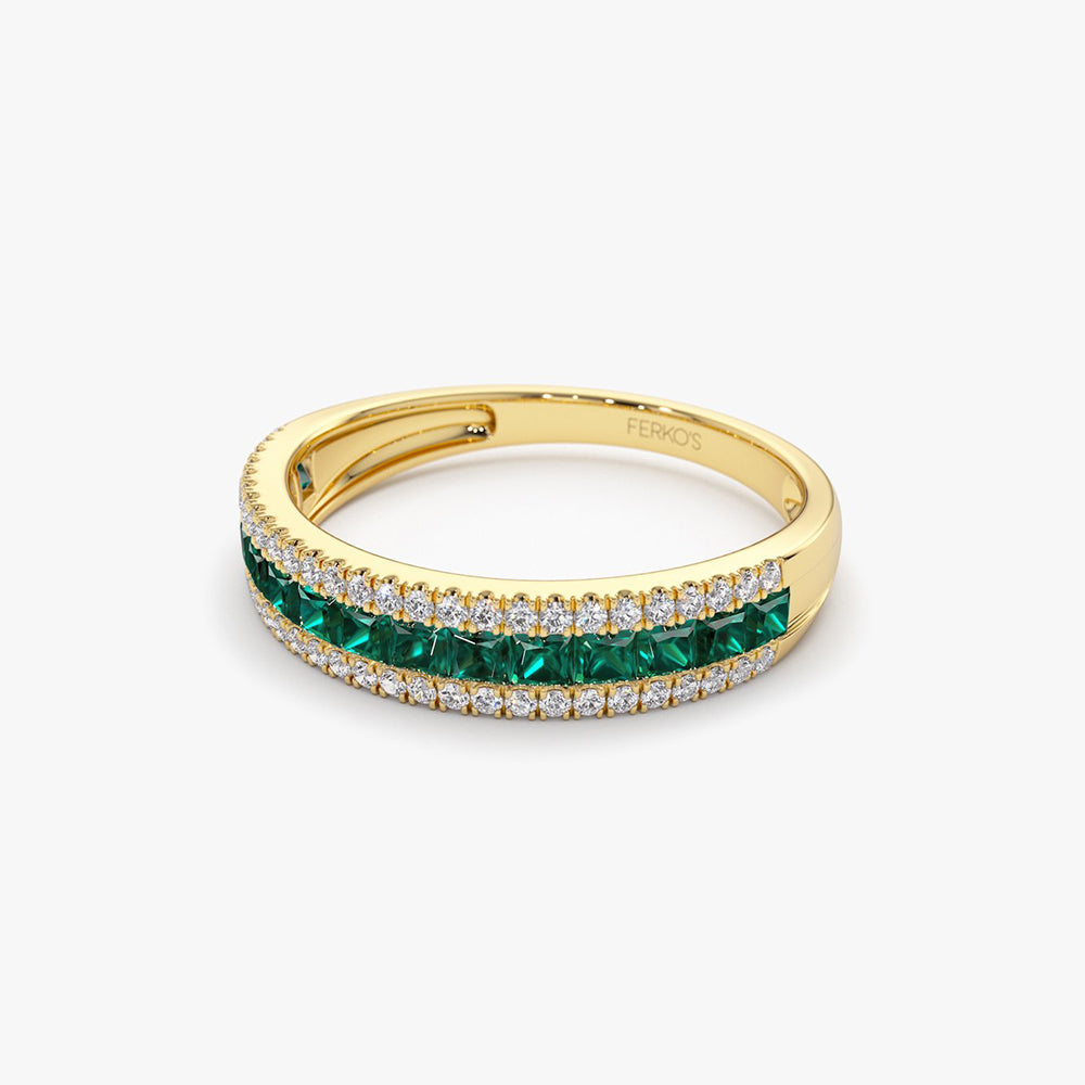 OBFJ2005 - 14k Half Eternity Square Emerald Anniversary Ring 9