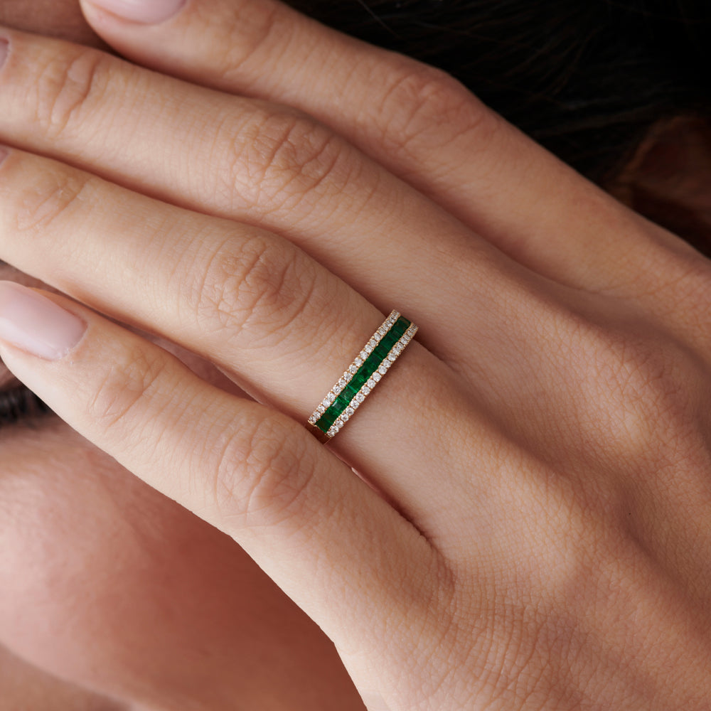 OBFJ2005 - 14k Half Eternity Square Emerald Anniversary Ring 5