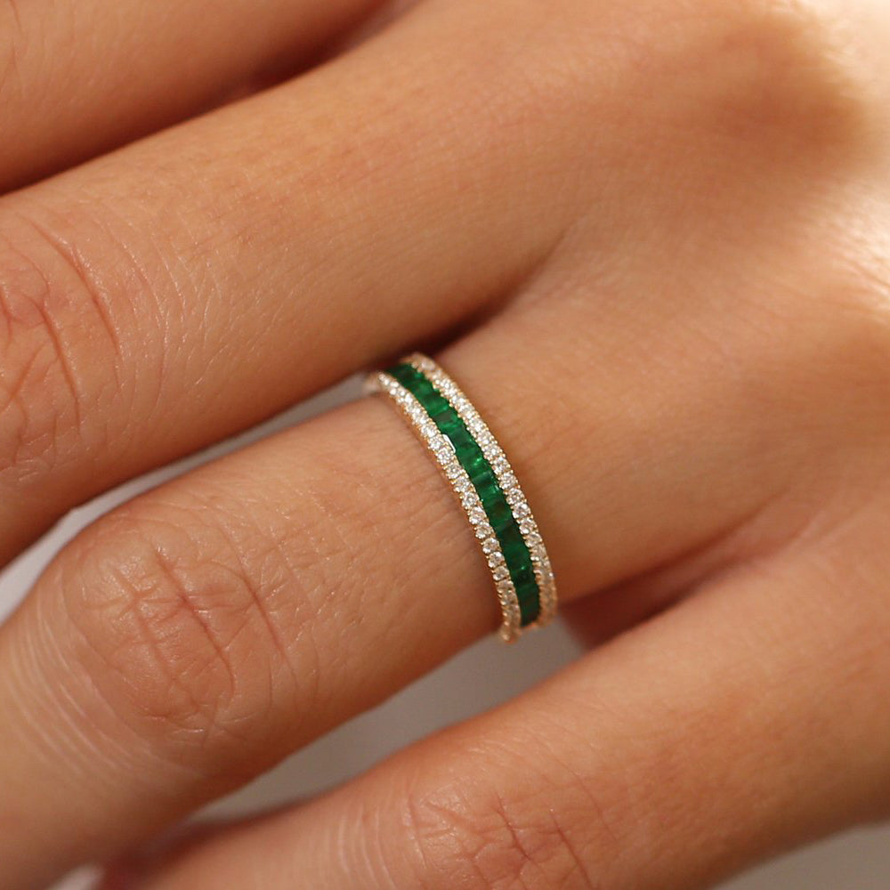 OBFJ2005 - 14k Half Eternity Square Emerald Anniversary Ring 4