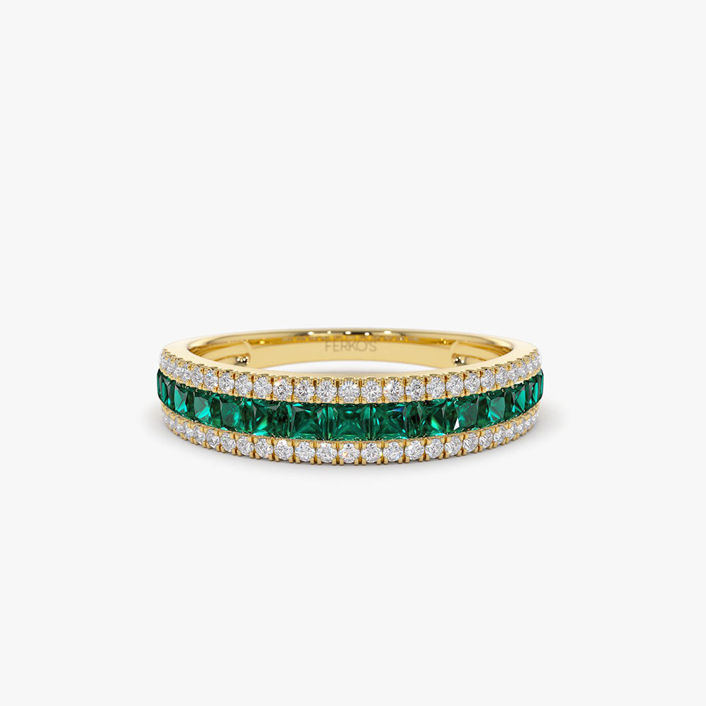 OBFJ2005 - 14k Half Eternity Square Emerald Anniversary Ring 1