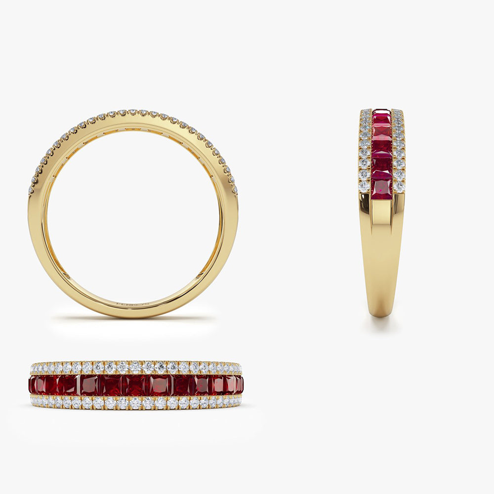 OBFJ2027 - 14k Half Eternity Square Ruby Anniversary Ring 9