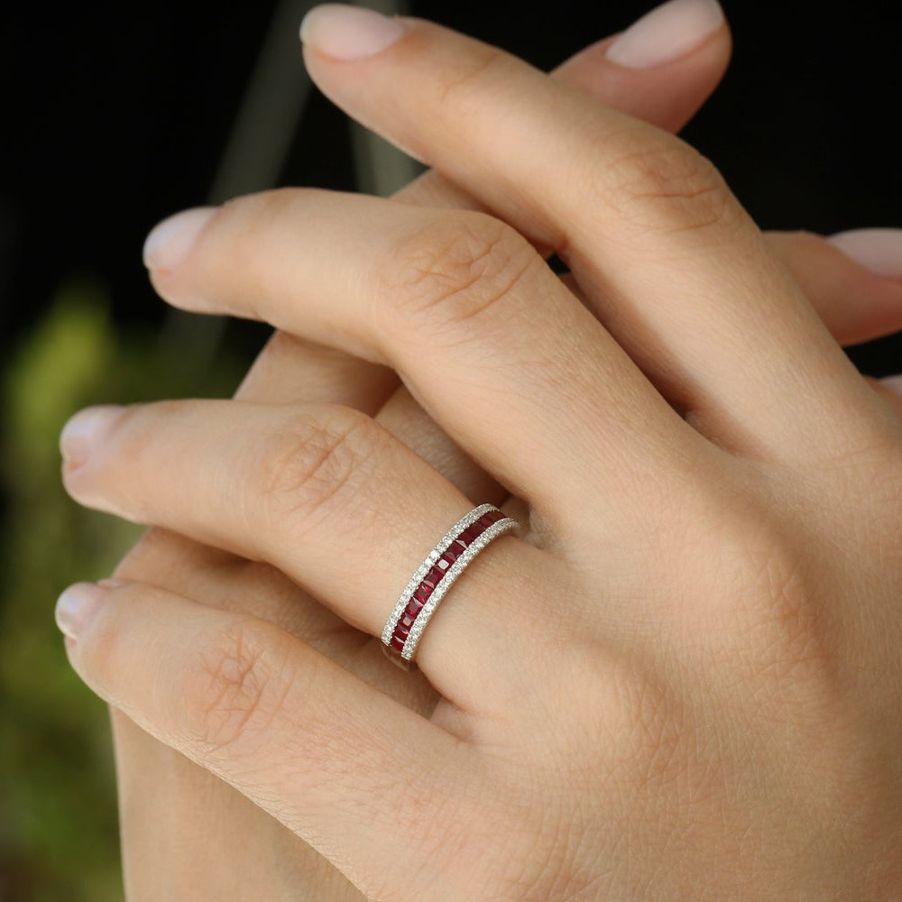 OBFJ2027 - 14k Half Eternity Square Ruby Anniversary Ring 3