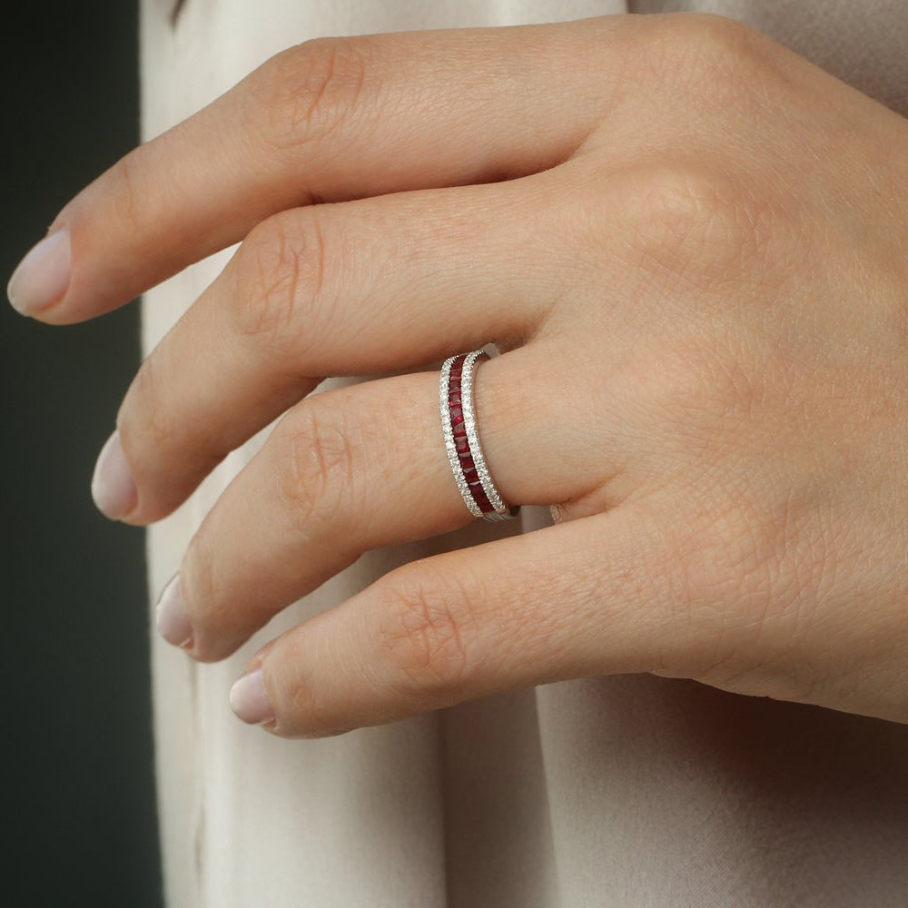 OBFJ2027 - 14k Half Eternity Square Ruby Anniversary Ring 4