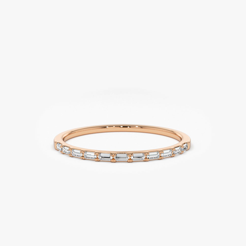 OBFJ0234 - 14K Rose Ultra Thin Half Eternity Baguette Diamond Stackable Ring 1