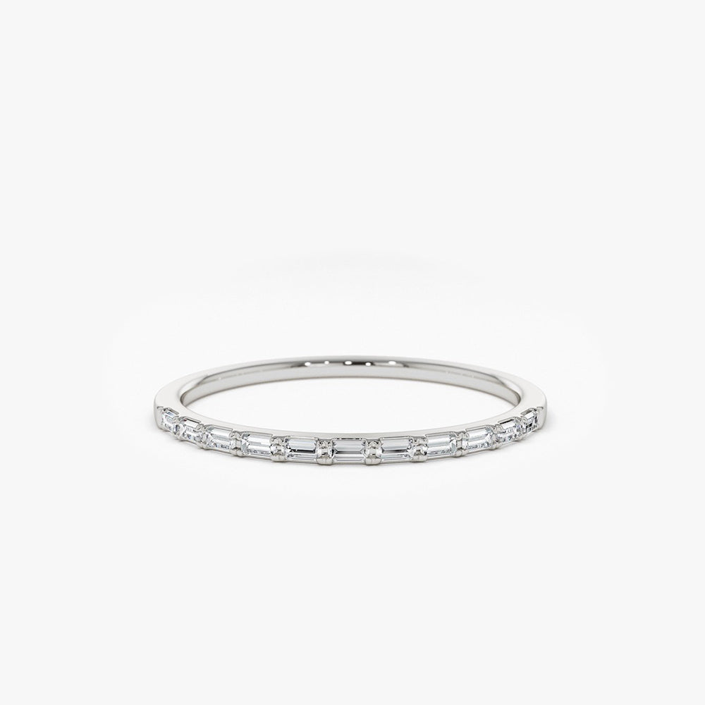 OBFJ1810 - 14K Ultra Thin Half Eternity Baguette Diamond Stackable Ring 7