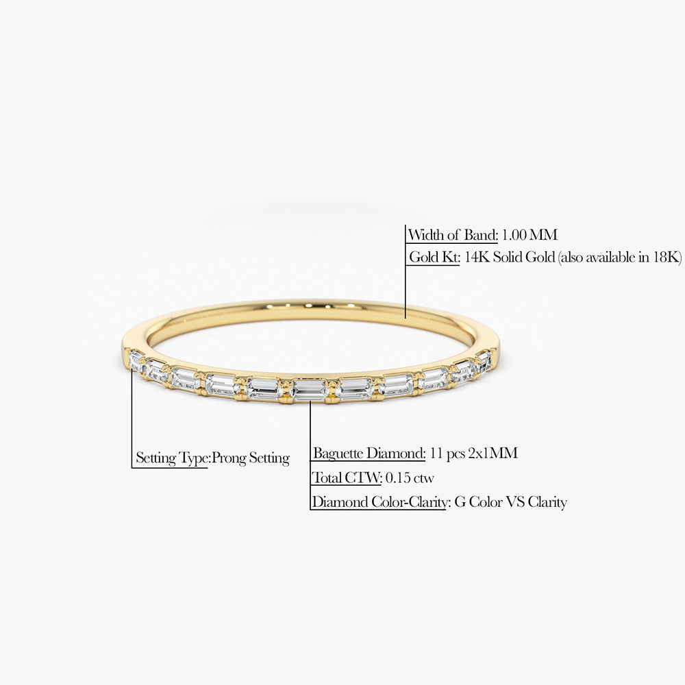 OBFJ1810 - 14K Ultra Thin Half Eternity Baguette Diamond Stackable Ring 8