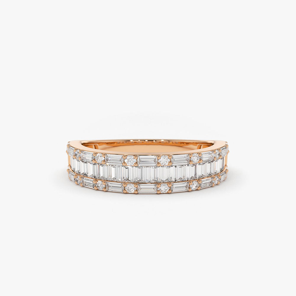 OBFJ1899 - 14K Baguette & Round Diamond Wedding Band 6