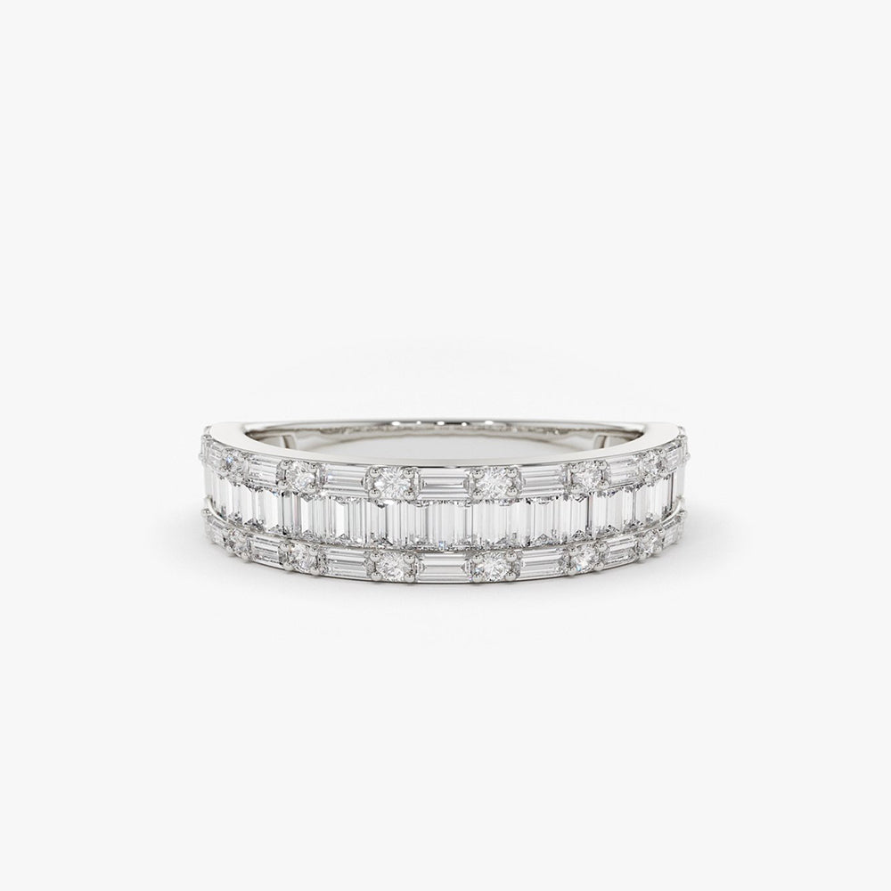 OBFJ1899 - 14K Baguette & Round Diamond Wedding Band 7