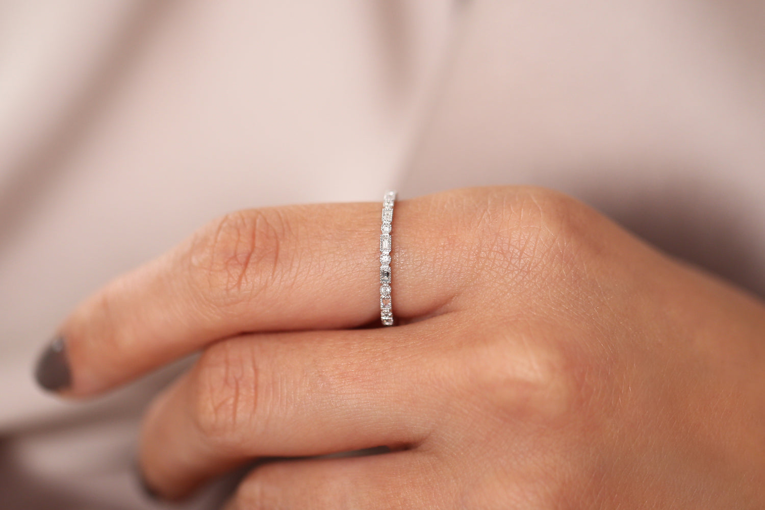 OBFJ1898 - 14K Baguette & Round Diamond Milgrain Bezel Full Eternity Ring 9
