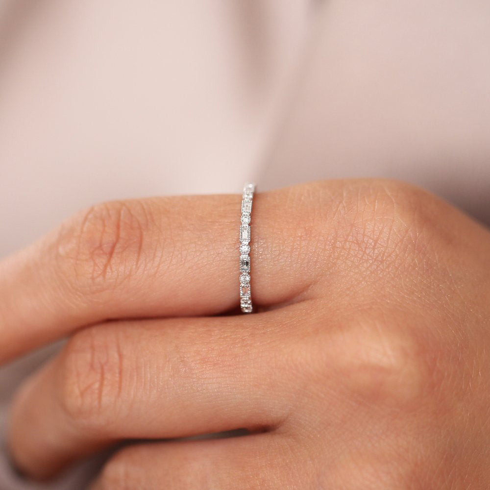 OBFJ1898 - 14K Baguette & Round Diamond Milgrain Bezel Full Eternity Ring 2