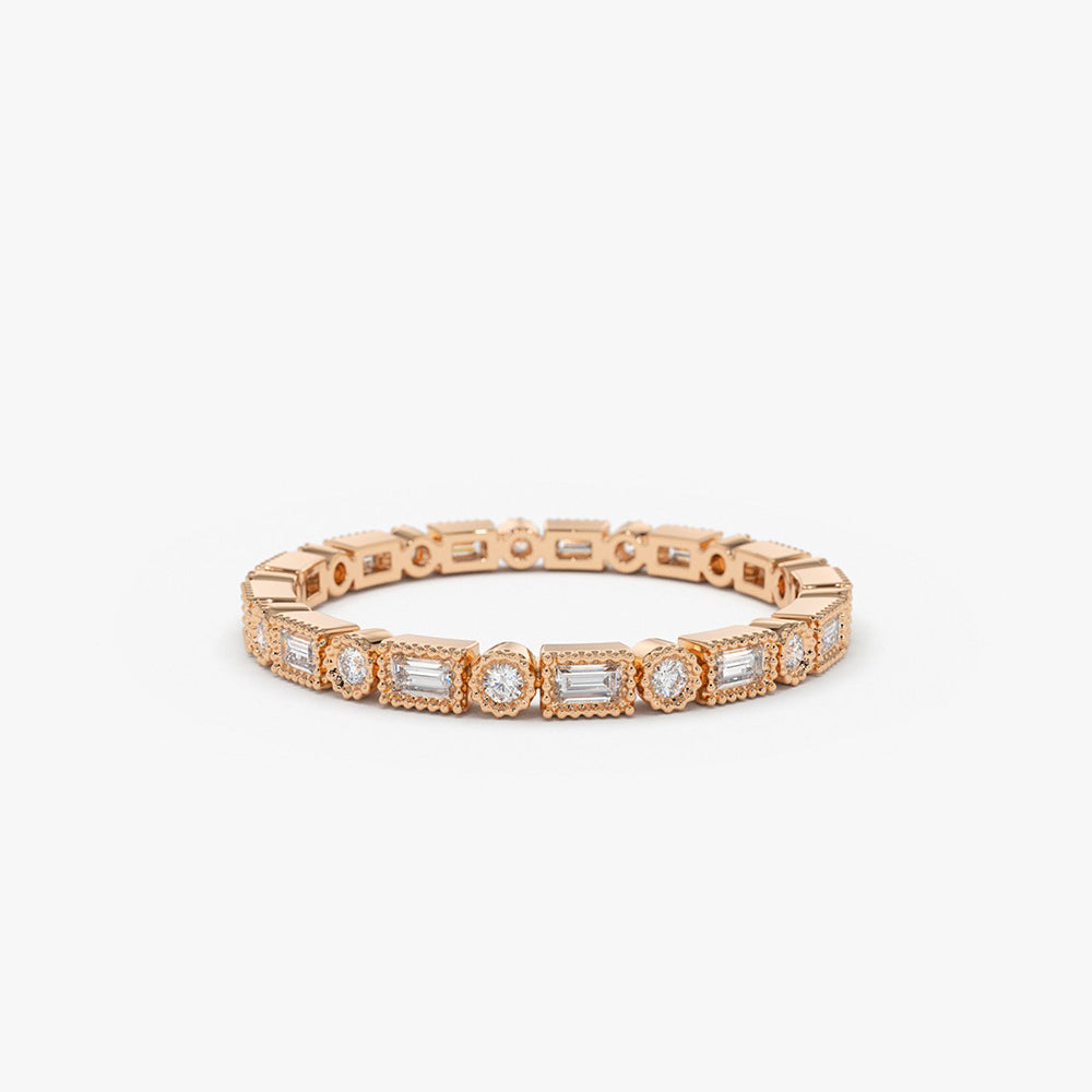 OBFJ1898 - 14K Baguette & Round Diamond Milgrain Bezel Full Eternity Ring 6