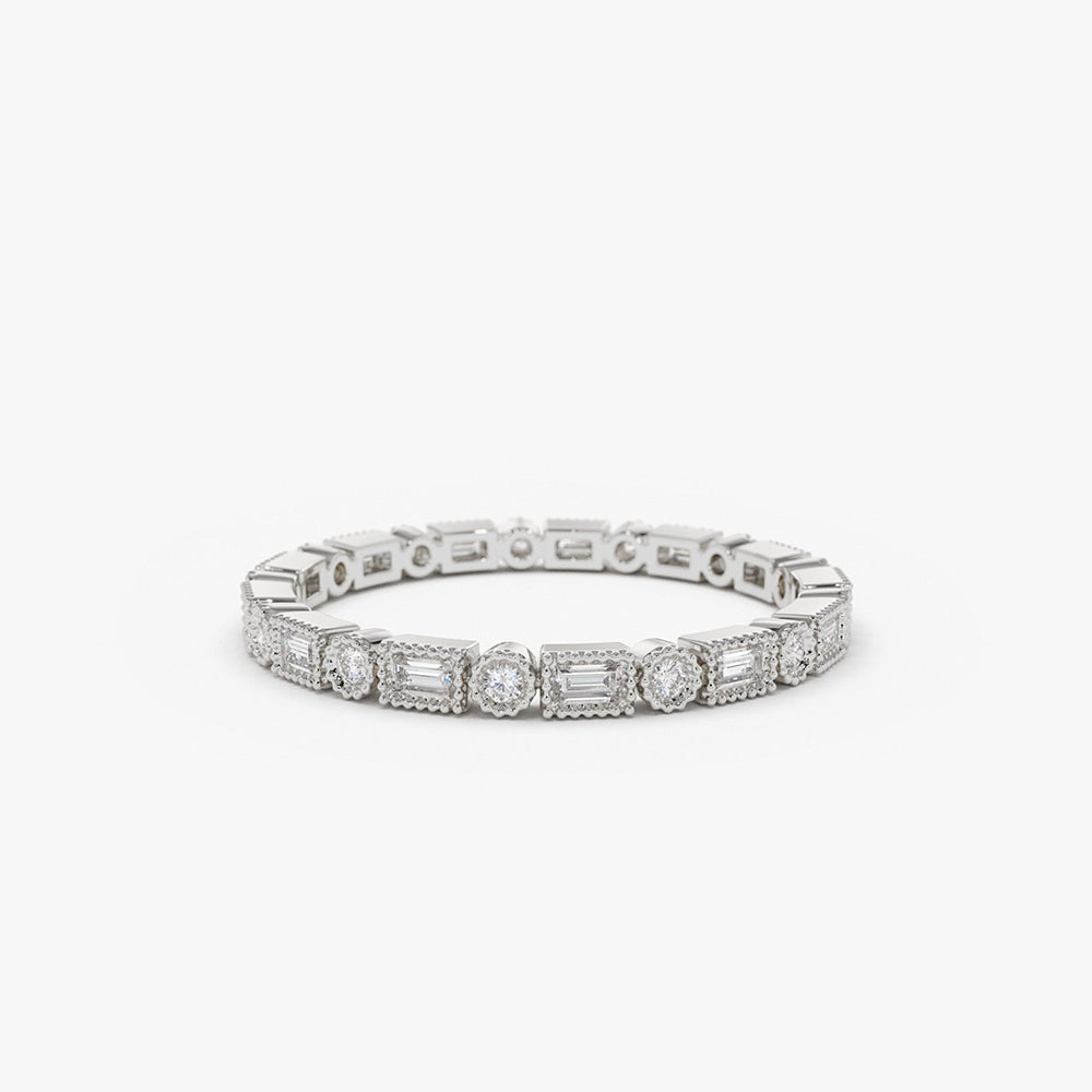 OBFJ1898 - 14K Baguette & Round Diamond Milgrain Bezel Full Eternity Ring 5
