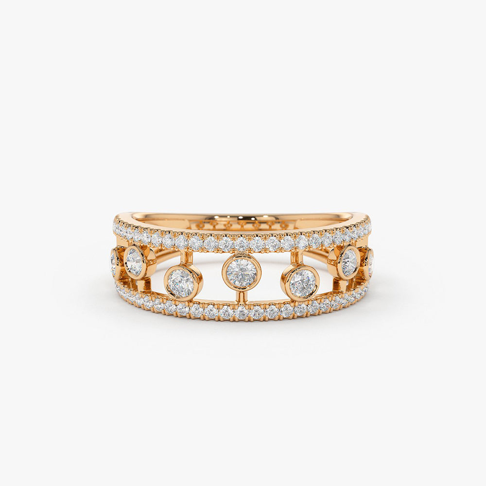 OBFJ1961 - 14k Double Row Pave Ring w/ Floating Diamonds 6