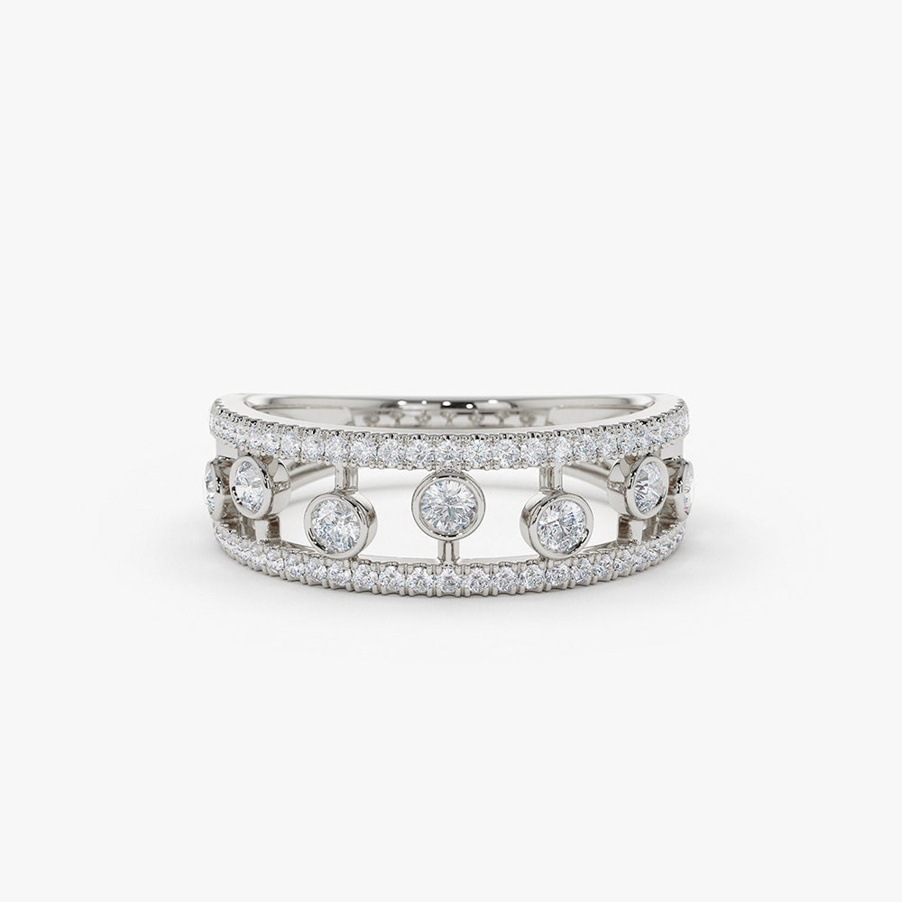 OBFJ1961 - 14k Double Row Pave Ring w/ Floating Diamonds 7