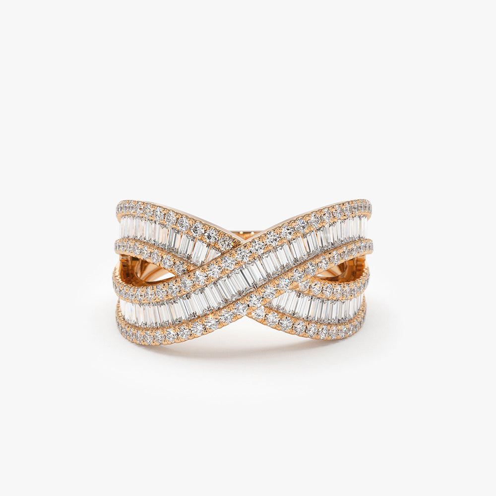 OBFJ1964 - 14k Baguette Diamond Crossover Ring 6