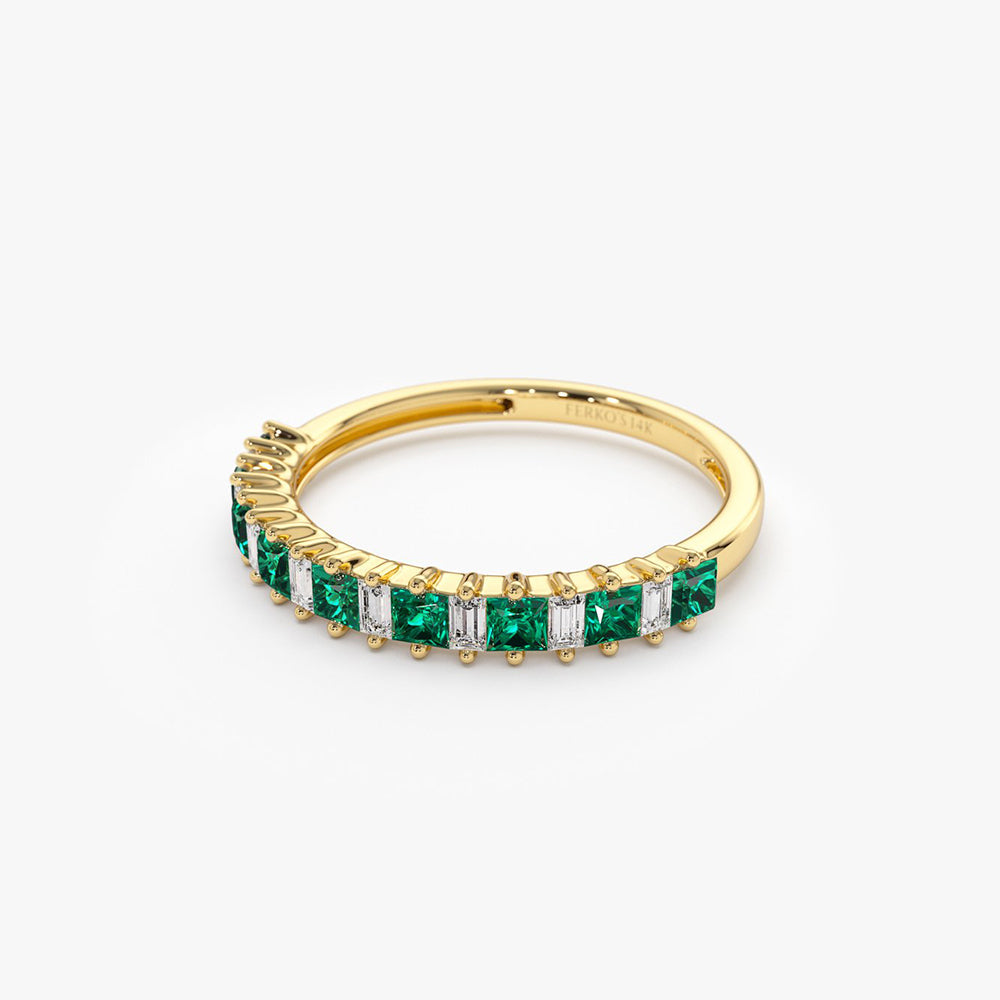 OBFJ1999 - 14k Unique Princess Cut Emerald and Baguette Diamond Ring 6