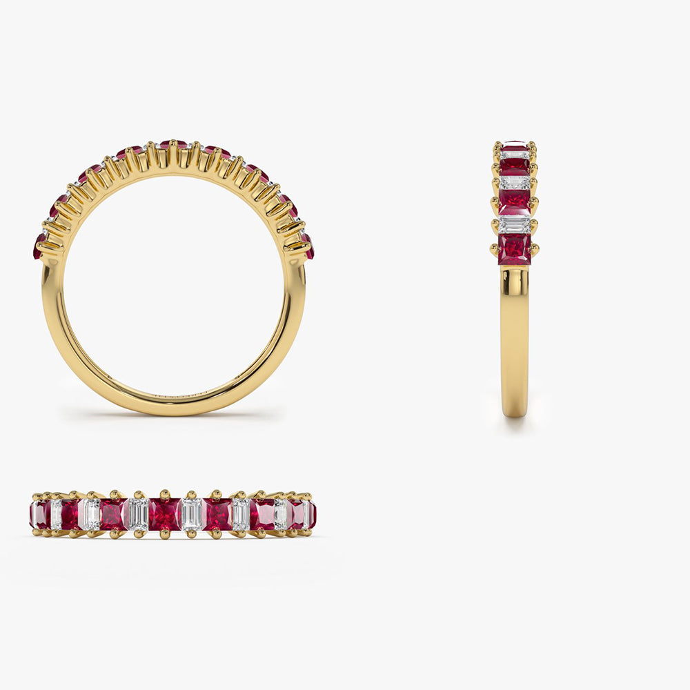 OBFJ2003 - 14k Unique Princess Cut Ruby and Baguette Diamond Ring 9