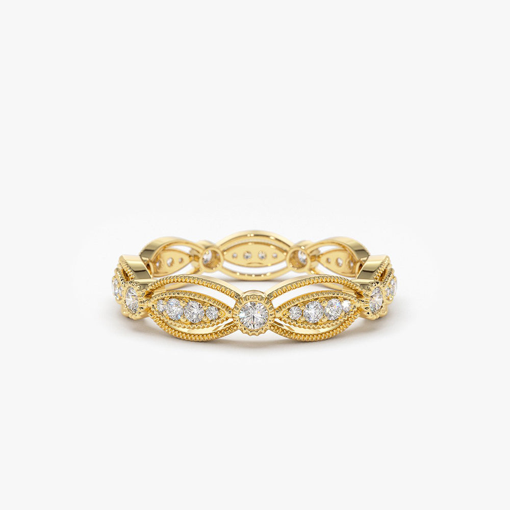 OBFJ1938 - 14K Vintage Art Deco Diamond Eternity Wedding Ring 1