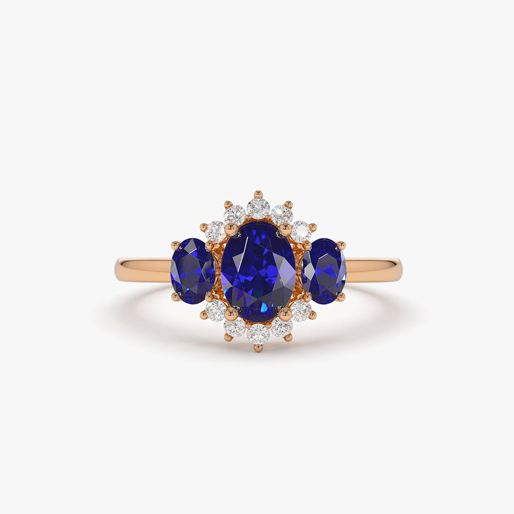 OBFJ1997 - 14k Three Stone Sapphire Cluster Ring 5