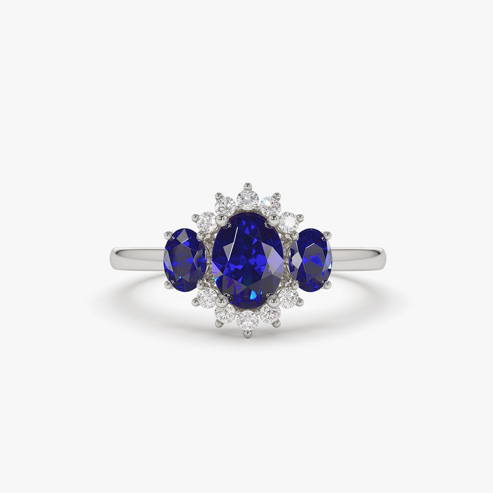 OBFJ1997 - 14k Three Stone Sapphire Cluster Ring 6