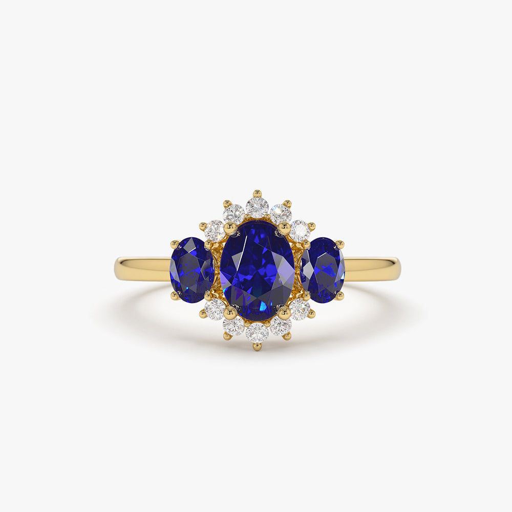 OBFJ1997 - 14k Three Stone Sapphire Cluster Ring 1