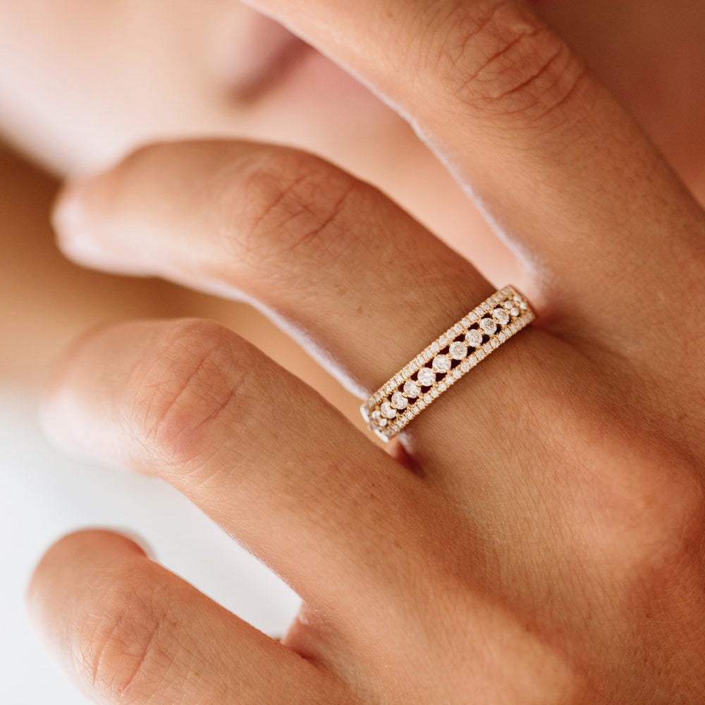 OBFJ1957 - 14k Triple Row Diamond Wedding Ring 4