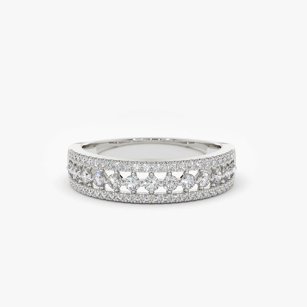 OBFJ1957 - 14k Triple Row Diamond Wedding Ring 7