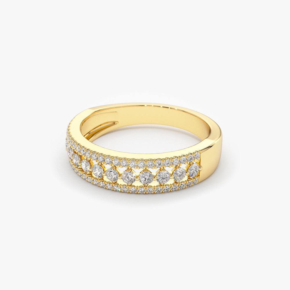 OBFJ1957 - 14k Triple Row Diamond Wedding Ring 8